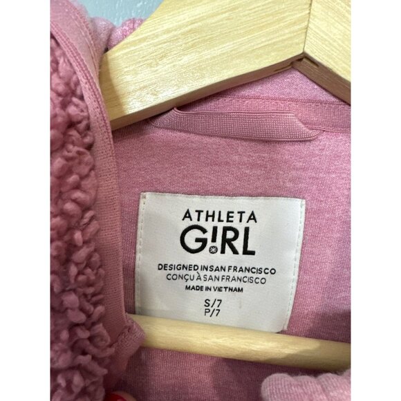 Athleta Girl Pink Sherpa Hoodie Sweatshirt Size 7 kids - Picture 4 of 5